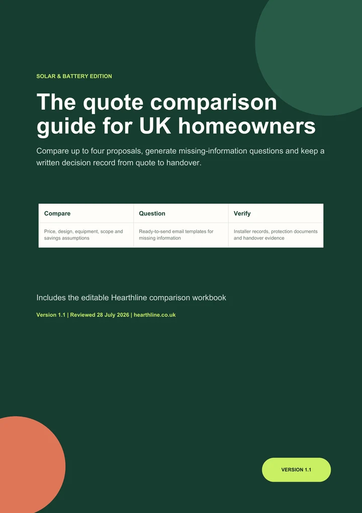 Cover of the Hearthline Solar and Battery Quote Guide.